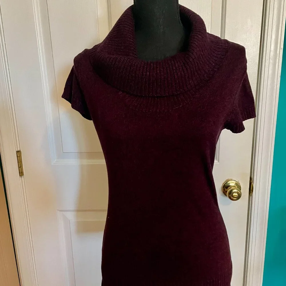 Like New! INC International Concepts Plum Short Sleeve Silk Blend Sweater Size S - Picture 2 of 15